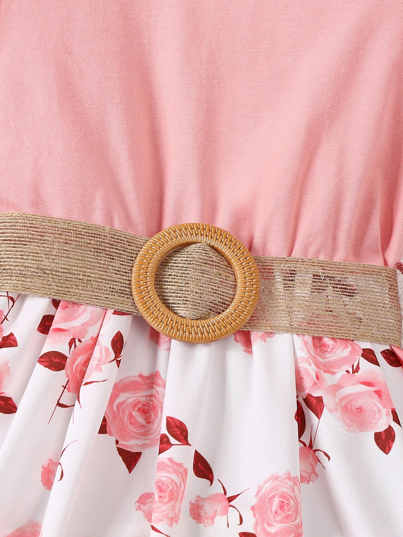 Different viewpoint of the girls floral ruffle sleeve dress with belt - view 5