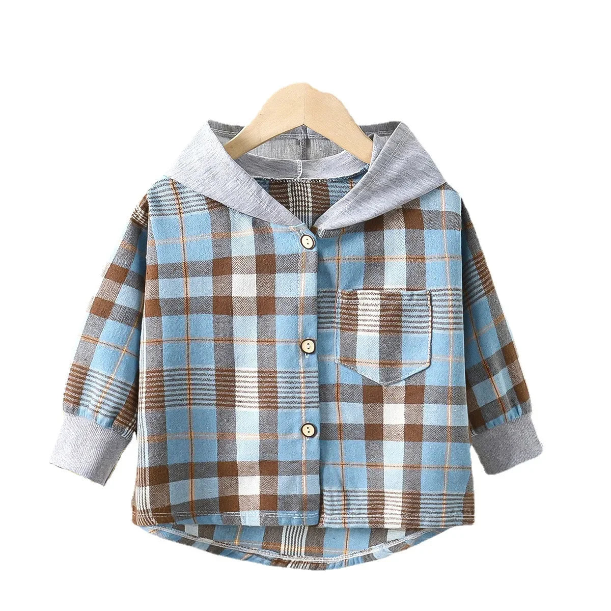 Styling option for boys plaid long sleeve hooded jacket