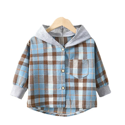Styling option for boys plaid long sleeve hooded jacket