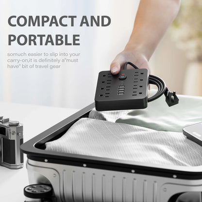 14-in-1 Power Outlet Surge Protector, 8 AC & 4 USB, Extension Cord for Desktop Charging