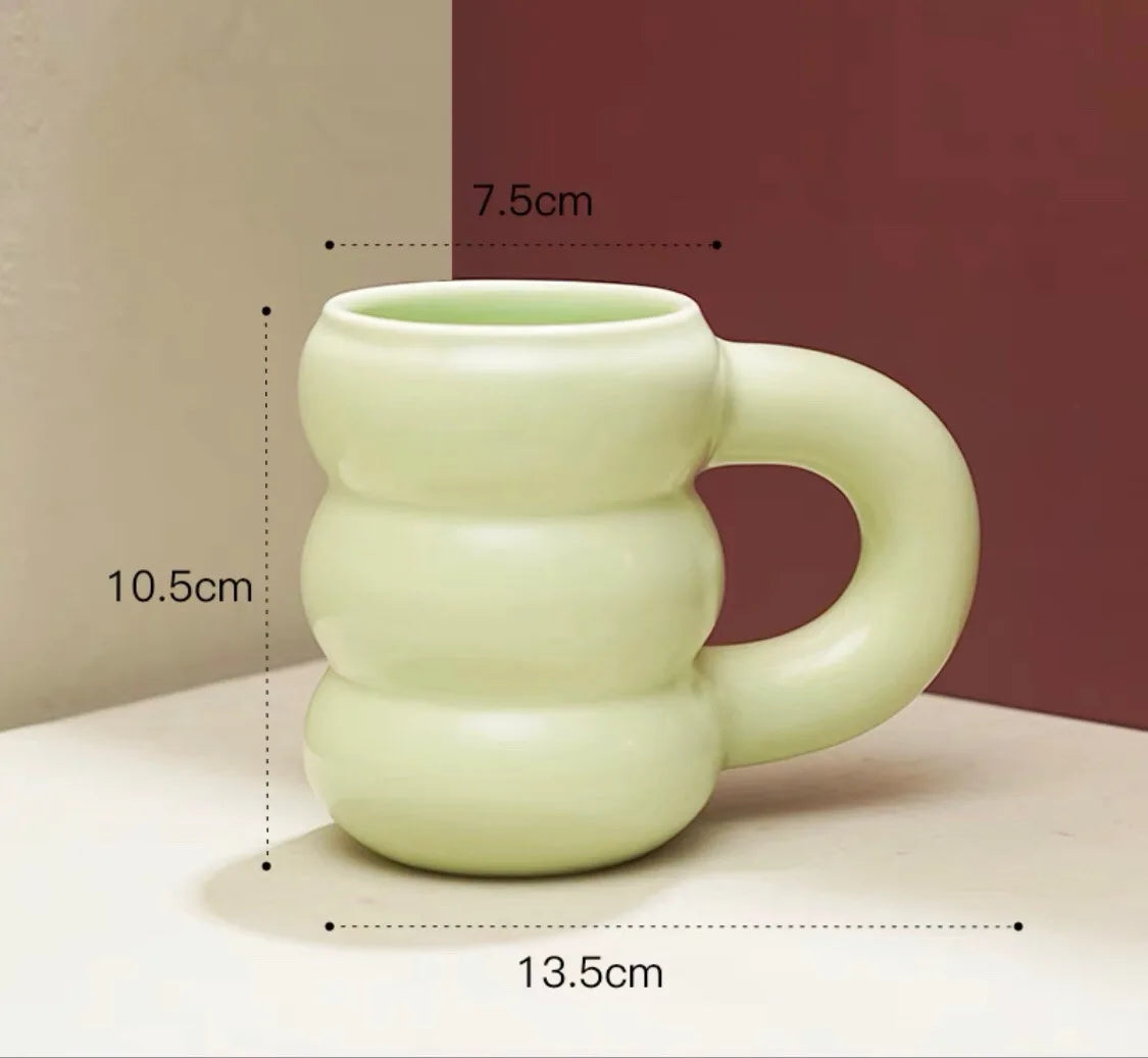 Ceramic Mug Ergonomic Handgrip Sculptural Nordic Coffee Cup Fall 2025, Oversized Handle Cozy Gift