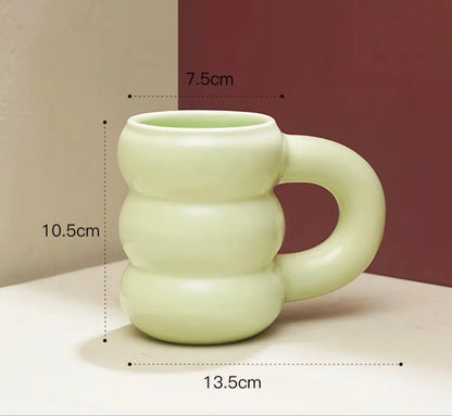 Ceramic Mug Ergonomic Handgrip Sculptural Nordic Coffee Cup Fall 2025, Oversized Handle Cozy Gift