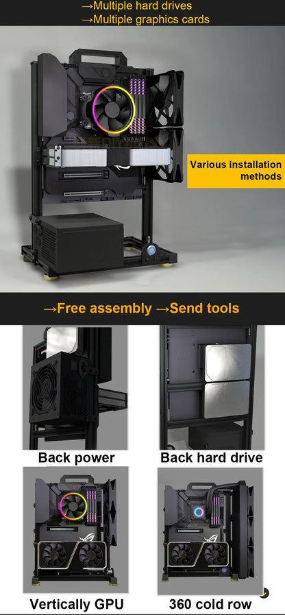 Open Frame Aluminum PC Case Rack EATX Water Cooling