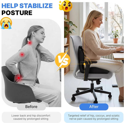 Ergonomic Memory Foam Seat Cushion with Back Support – Lumbar Relief for Office Chair Car Wheelchair 2026