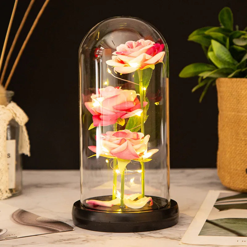 LED Rose Glass Cover Ornament - Romantic Valentine's Day Gift and Wedding Decor