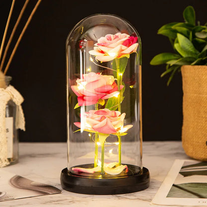 LED Rose Glass Cover Ornament - Romantic Valentine's Day Gift and Wedding Decor