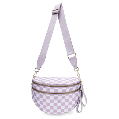 Casual women's checkered fanny pack – large capacity bum bag, adjustable crossbody mommy travel bag