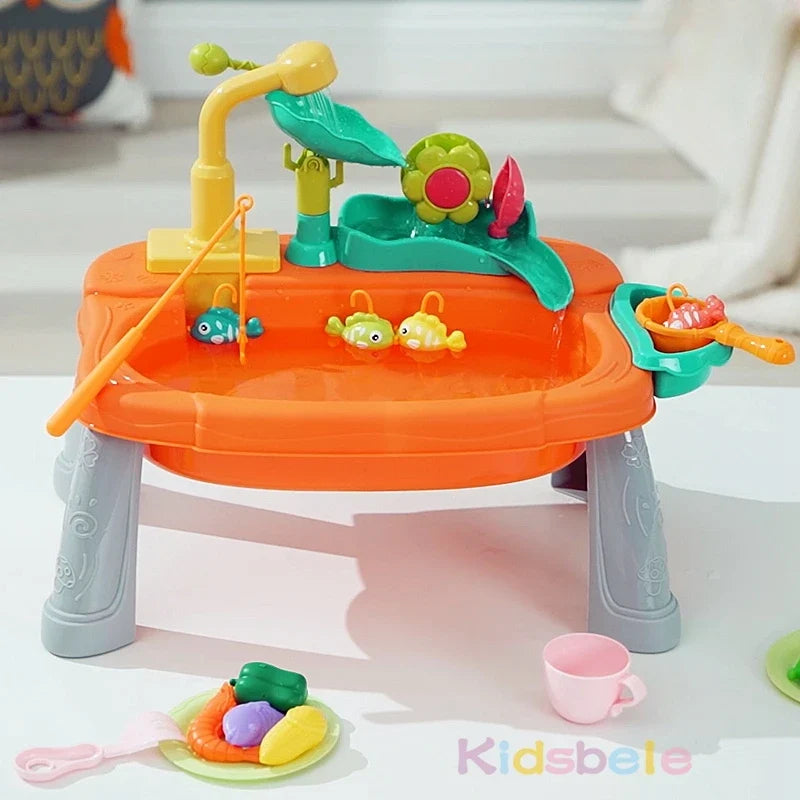 Kids Electric Kitchen Sink Toy with Running Water, Play Utensils, and Multi-Color Design for Pretend Cooking