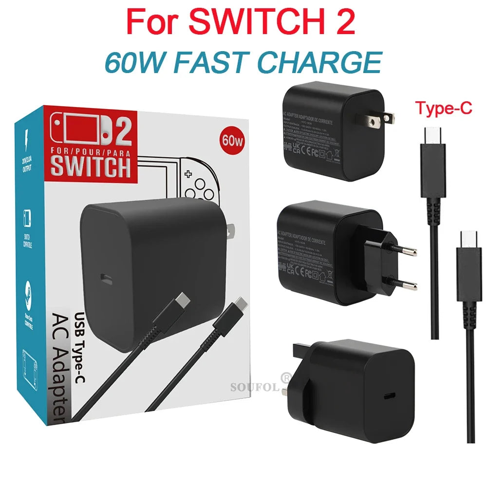60W USB C Fast Charger Cube With EU US UK Plugs For Switch2
