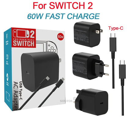 60W USB C Fast Charger Cube With EU US UK Plugs For Switch2
