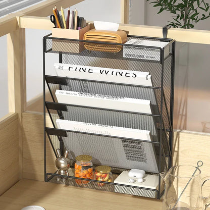 Desk File Organizer 5-Tier Mesh Vertical Wall Mount Desktop Mail Sorter Back To School 2025 Space Saving