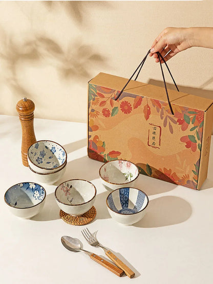 Japanese Ceramic Bowl Set 6pc Microwave Safe Gift Box