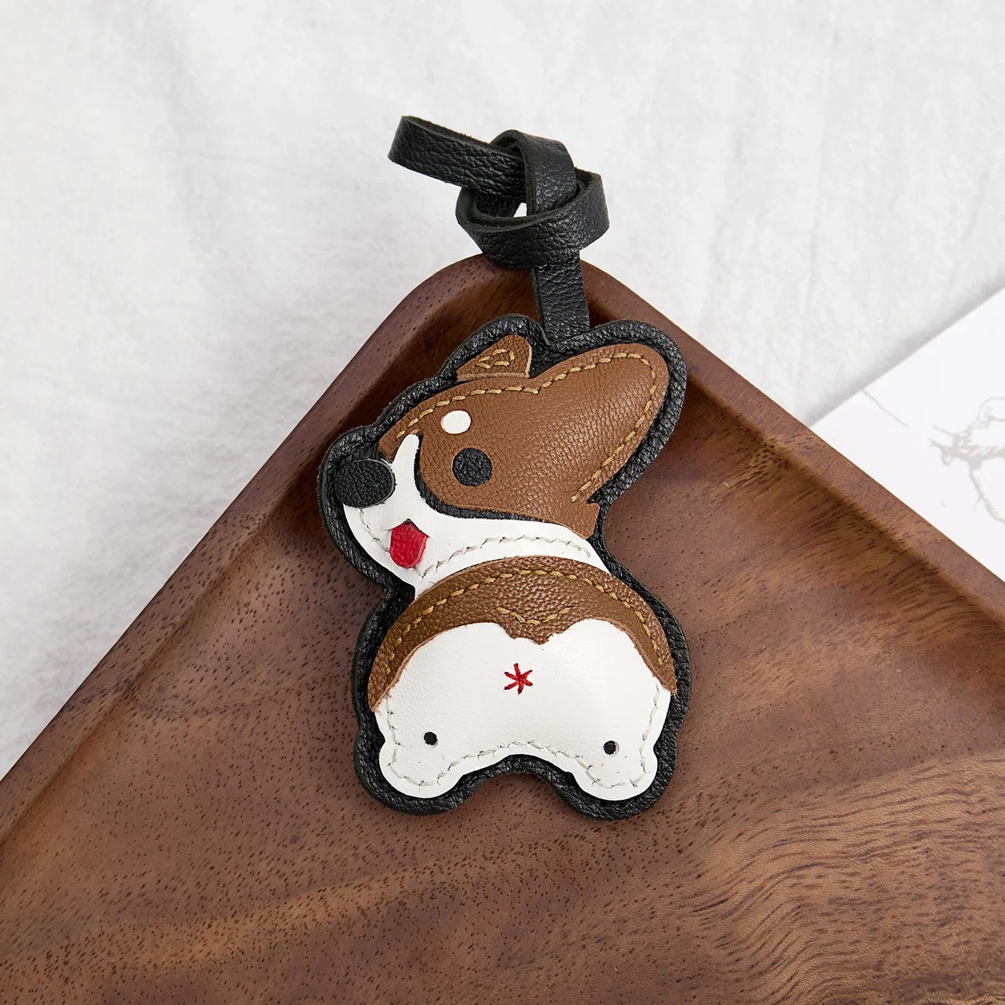 Leather Bag Charm No Face Keychain Black Cozy Cute Gift