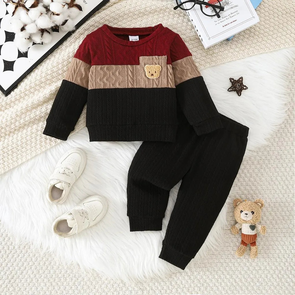 Boys three colour spliced long sleeve top and pants set