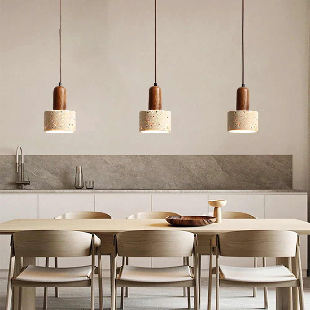 Japandi Japanese Pendant Light Wood And Travertine Bedside Lamp