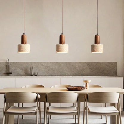 Japandi Japanese Pendant Light Wood And Travertine Bedside Lamp