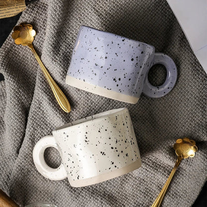 Ceramic Mug 300ml Porcelain Ring Handle Speckled Handmade Modern Coffee Cup Fall 2025 Cozy Gift
