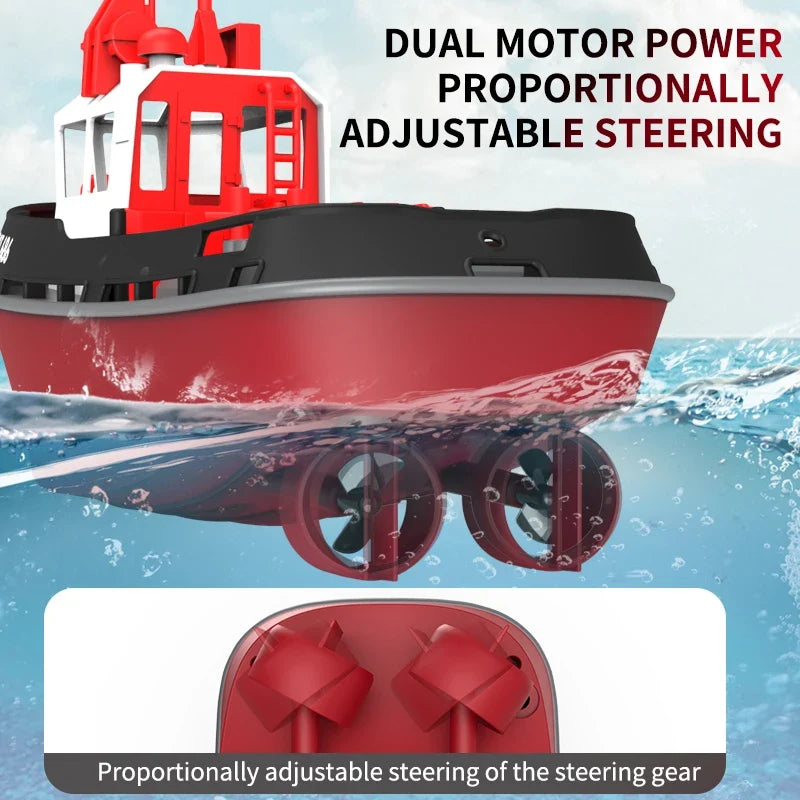 Powerful Dual Motor RC Tugboat Model - 1:72 Electric Remote Control Boat for Boys, Wireless Fun