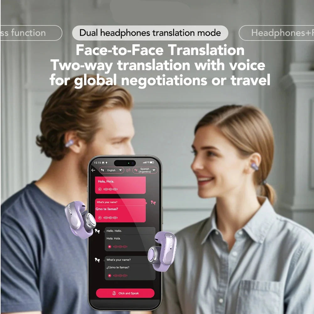 Wireless Earbuds Open-Ear Translation Earphones Real-Time Language Translate 135 Languages For Travel, Office Fall 2026