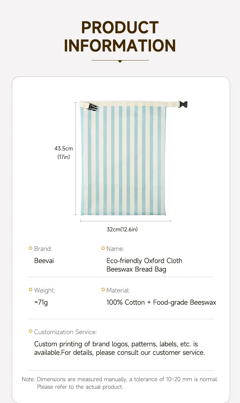 Beeswax Bread Bags 2-Pack Oxford Cloth – Eco-Friendly Reusable Food Storage Fermentation Bags 2026