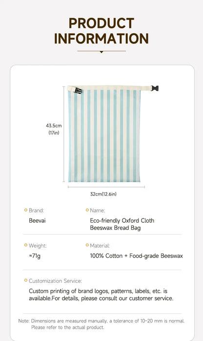 Beeswax Bread Bags 2-Pack Oxford Cloth – Eco-Friendly Reusable Food Storage Fermentation Bags 2026