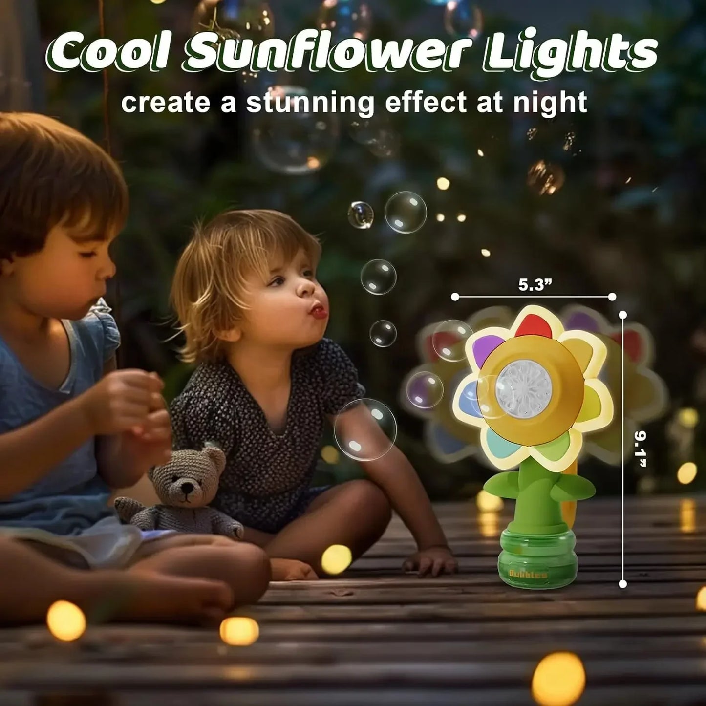 Bubble Machine for Kids Sunflower Design 3-Speed Portable Bubble Blower Toy for Parties