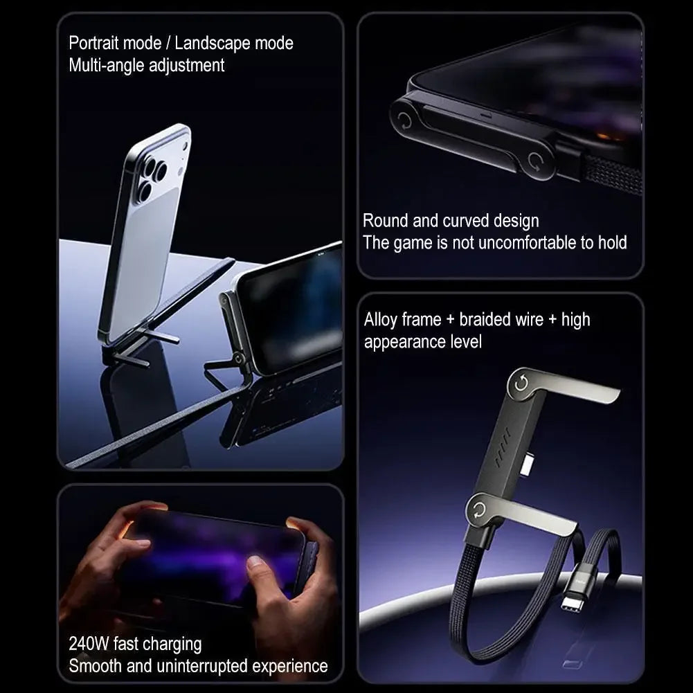 USB-C Fast Charging Cable - Elbow Design, 240W, Type-C To Type-C, Foldable Phone Stand, Back To School 2026 Gift
