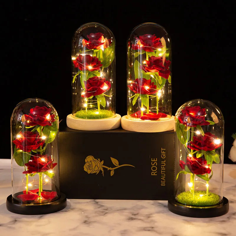 LED Rose Glass Cover Ornament - Romantic Valentine's Day Gift and Wedding Decor