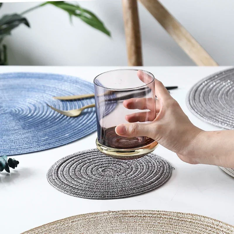 6pcs Round Woven Ramie Placemats - Non-Slip Table Mats for Dining, Kitchen & Cafe Use