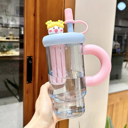 Straw Cup 900ml Cartoon Cute Portable Water Cup Summer 2025 Large Capacity High Temperature Resistant Outdoor