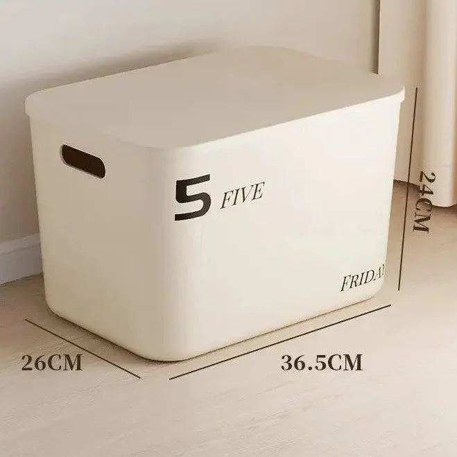 Beige PP Ins Style Storage Box with Lid - Home Organizers for Dustproof Clothing & Toys