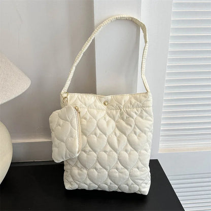 Cozy women's quilted tote – padded square shoulder bag, polyester, casual everyday