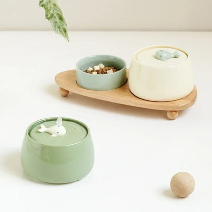 Cat Water Fountain 1300ml Ceramic USB Charging Pet Fountain With Filter And Wooden Stand Fall 2025 Continuous Hydration
