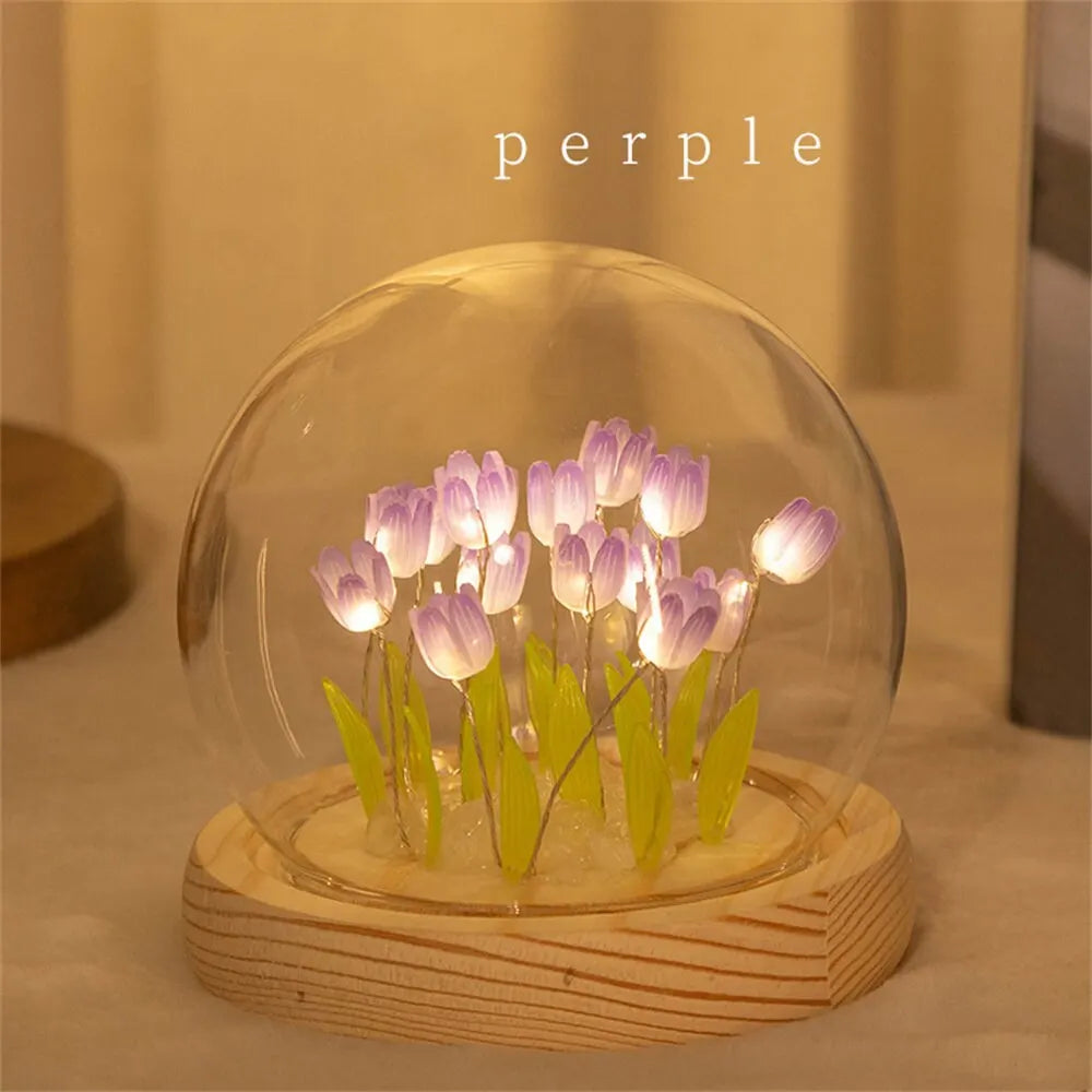 Handmade LED Tulip Flower Night Light - DIY Decorative Lamp for Bedroom, A Perfect Valentine's Day Gift