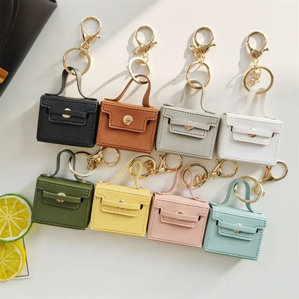 1+1 Free Birkin Inspired Mini Hand Bag - Solid Color PU Leather Coin Bag Keychain Charm