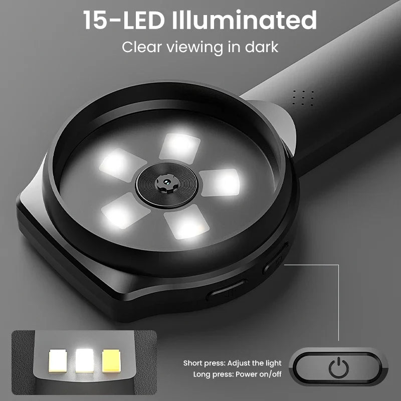 Digital Microscope 2.8-Inch IPS Screen Handheld, 1080P HD, 100X Zoom With 15 LEDs For PCB And Coin Examination