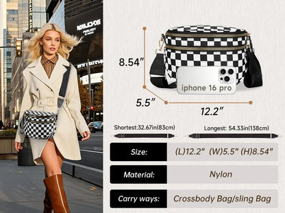 Casual women's checkered fanny pack – large capacity bum bag, adjustable crossbody mommy travel bag