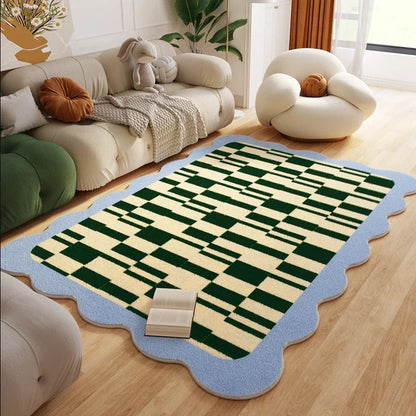 Plush Rug Checkered Scalloped Area Rug, Kids Bedroom Living Room Accent Fall 2025 Cozy Fluffy Machine Washable