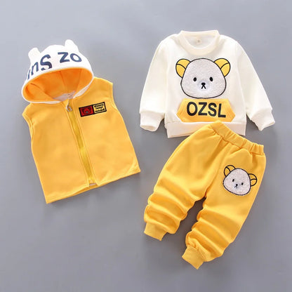 Side or lifestyle view of kids thick velvet fleece 3-piece sleepwear set