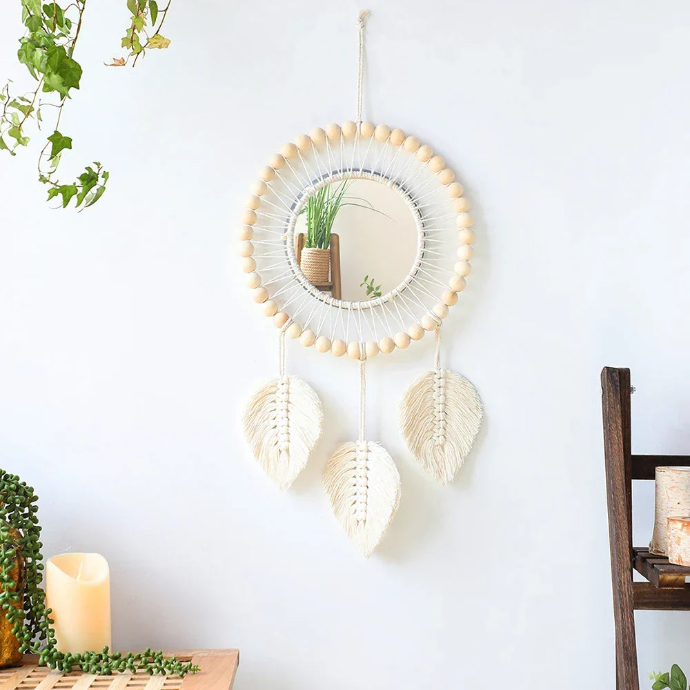 Macrame Mirror Set Cotton Fringe Boho Wall Hanging Mirrors Fall 2025 Cozy Nursery Home Decor Gift