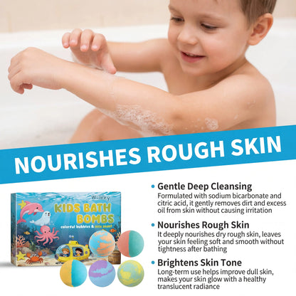 Kids Bath Bombs Set 6 Pcs Colorful Fizzy With Surprise Inside Moisturizing Formula Birthday Gift