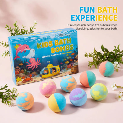 Kids Bath Bombs Set 6 Pcs Colorful Fizzy With Surprise Inside Moisturizing Formula Birthday Gift