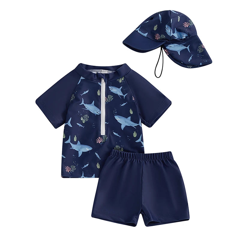 Additional gallery view 16 of baby boys 3-piece zip rash guard swimwear set