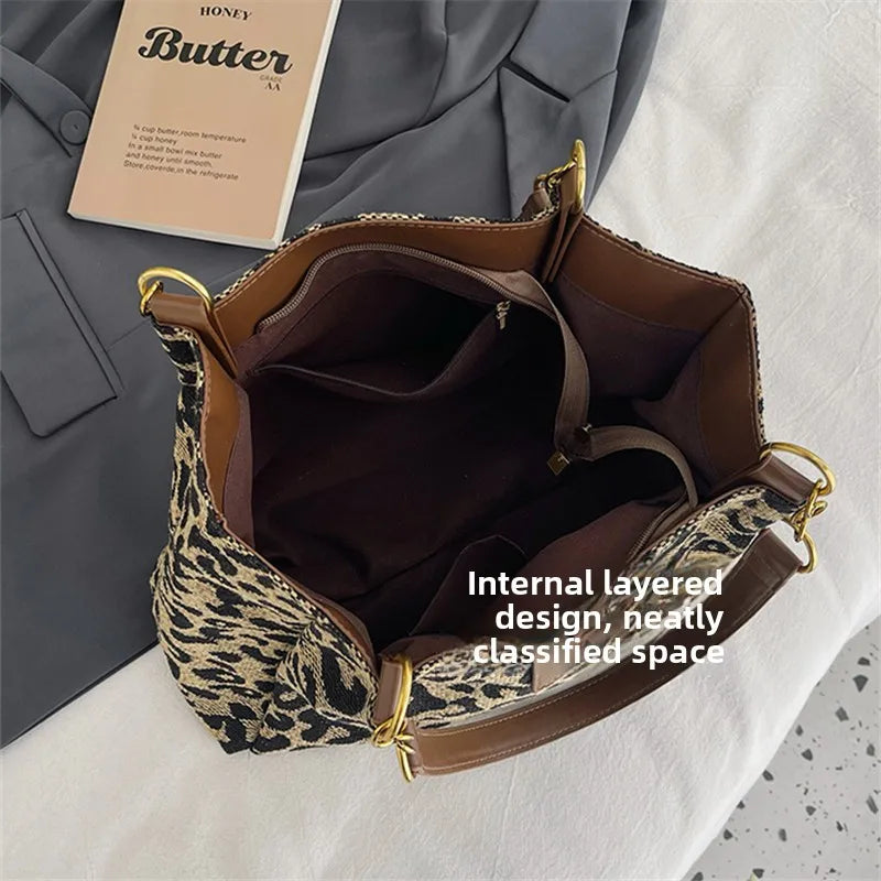 Leopard Print Tote Bag Large Capacity Daily Handbag With Spacious Interior Fall 2026 Trend Gift Idea