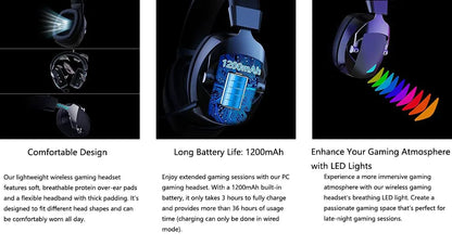 Wireless Gaming Headset Detachable Mic Multi Mode Comfort