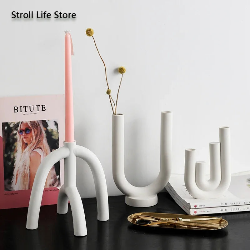 Ceramic Candle Holders Set Of 3 White Nordic Minimalist Candle Stands Fall 2025 Modern Centerpiece Gift