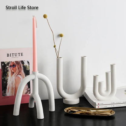 Ceramic Candle Holders Set Of 3 White Nordic Minimalist Candle Stands Fall 2025 Modern Centerpiece Gift