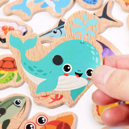 Interactive Montessori Wooden Fishing Game - Magnetic Marine Life Learning Toy for Kids, Parent-Child Engagement, Eco-Friendly Design