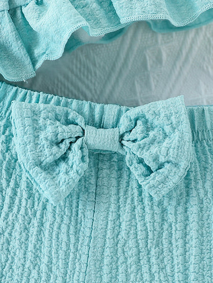 Fabric and texture detail of baby girls fly sleeve top & shorts set