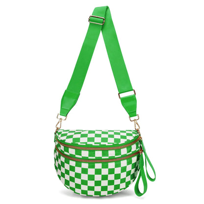 Casual women's checkered fanny pack – large capacity bum bag, adjustable crossbody mommy travel bag